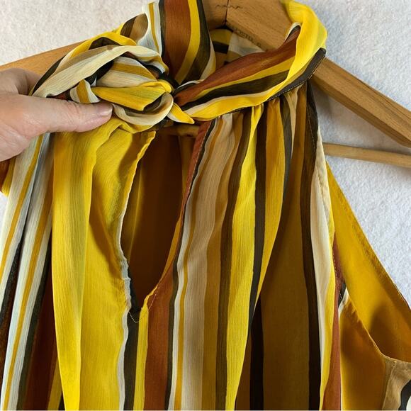 NY & Co. Womens Chiffon Halter Top Sz S Retro Striped Neck Tie Secretary Office - Picture 3 of 12